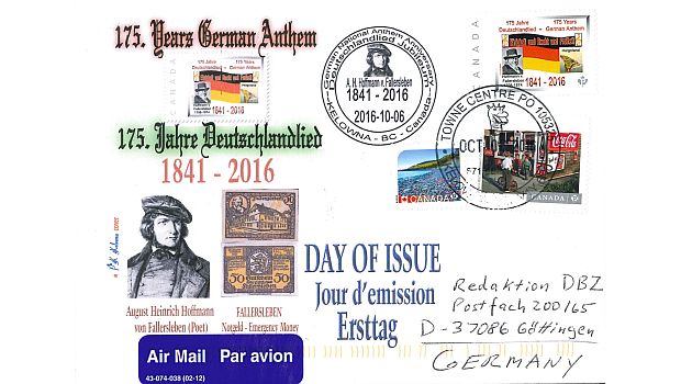 Deutschlandlied auf kanadischer Briefmarke