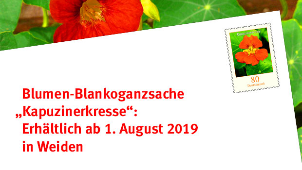 Blankoganzsache mit Blumenbriefmarke ab 1. August